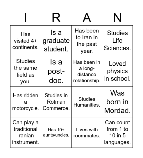 UTIRAN Nowruz 1403 Bingo! Find someone who... Bingo Card