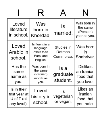 UTIRAN Nowruz 1403 Bingo! Find someone who... Bingo Card