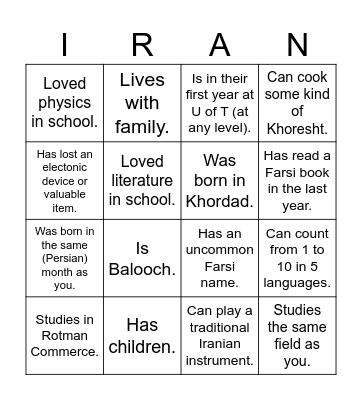 UTIRAN Nowruz 1403 Bingo! Find someone who... Bingo Card