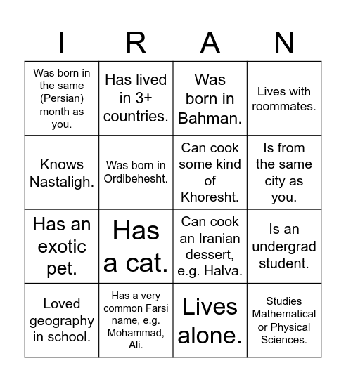 UTIRAN Nowruz 1403 Bingo! Find someone who... Bingo Card