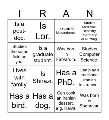 UTIRAN Nowruz 1403 Bingo! Find someone who... Bingo Card