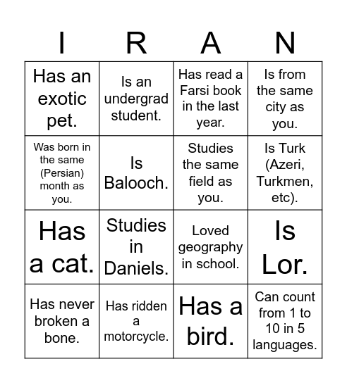 UTIRAN Nowruz 1403 Bingo! Find someone who... Bingo Card