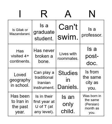 UTIRAN Nowruz 1403 Bingo! Find someone who... Bingo Card