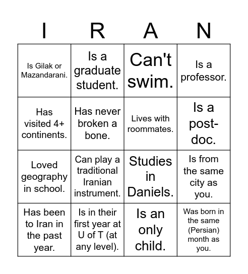 UTIRAN Nowruz 1403 Bingo! Find someone who... Bingo Card