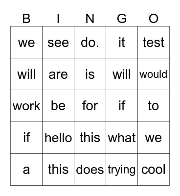 LiveMe Bingo Test Bingo Card
