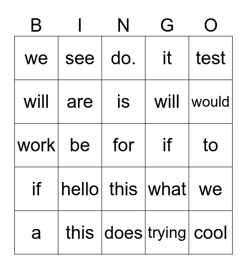 LiveMe Bingo Test Bingo Card