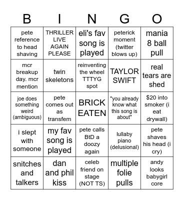 MSG FOB Show 3/22 Bingo Card