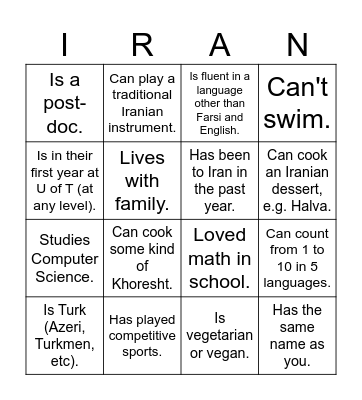 UTIRAN Nowruz 1403 Bingo! Find someone who... Bingo Card