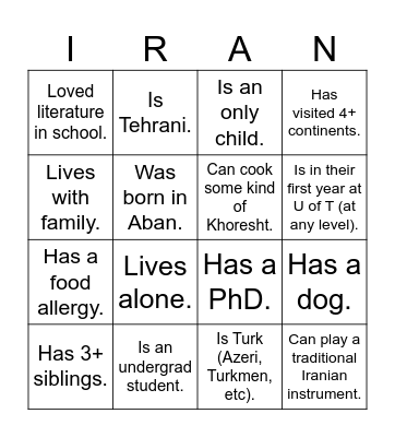 UTIRAN Nowruz 1403 Bingo! Find someone who... Bingo Card