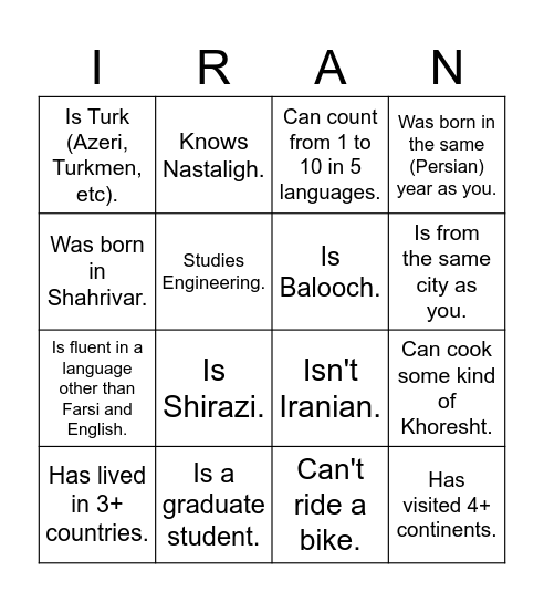 UTIRAN Nowruz 1403 Bingo! Find someone who... Bingo Card