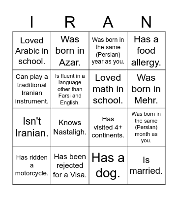 UTIRAN Nowruz 1403 Bingo! Find someone who... Bingo Card