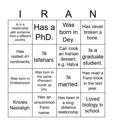 UTIRAN Nowruz 1403 Bingo! Find someone who... Bingo Card