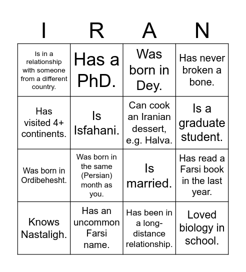 UTIRAN Nowruz 1403 Bingo! Find someone who... Bingo Card