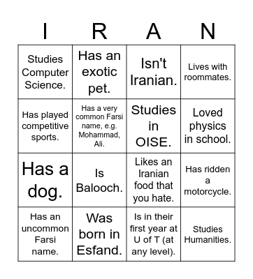 UTIRAN Nowruz 1403 Bingo! Find someone who... Bingo Card