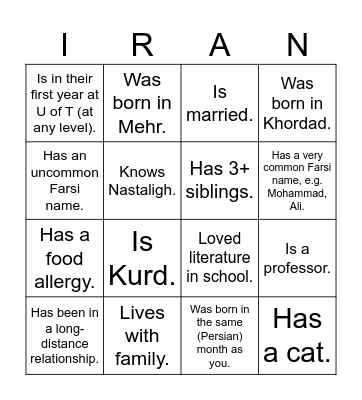 UTIRAN Nowruz 1403 Bingo! Find someone who... Bingo Card