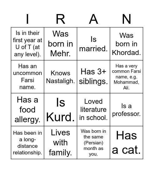 UTIRAN Nowruz 1403 Bingo! Find someone who... Bingo Card