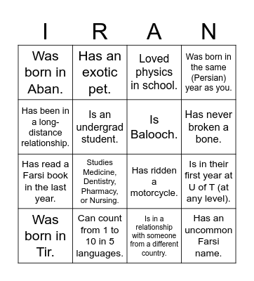 UTIRAN Nowruz 1403 Bingo! Find someone who... Bingo Card