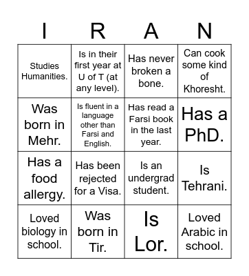 UTIRAN Nowruz 1403 Bingo! Find someone who... Bingo Card