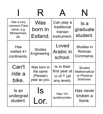 UTIRAN Nowruz 1403 Bingo! Find someone who... Bingo Card