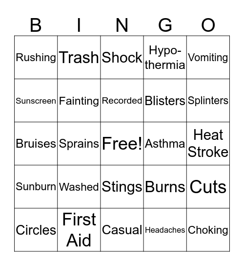 Health and Safety BINGO Card