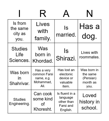 UTIRAN Nowruz 1403 Bingo! Find someone who... Bingo Card