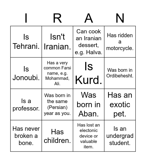 UTIRAN Nowruz 1403 Bingo! Find someone who... Bingo Card