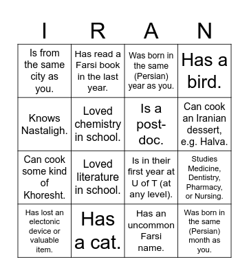 UTIRAN Nowruz 1403 Bingo! Find someone who... Bingo Card