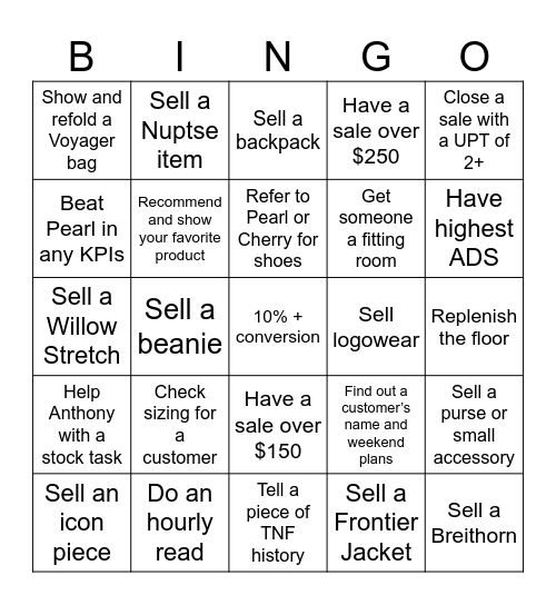 TNF 553 BINGO Card