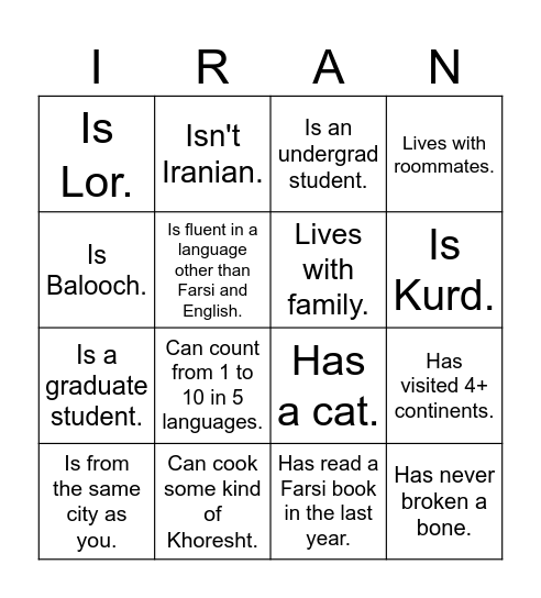 UTIRAN Nowruz 1403 Bingo! Find someone who... Bingo Card