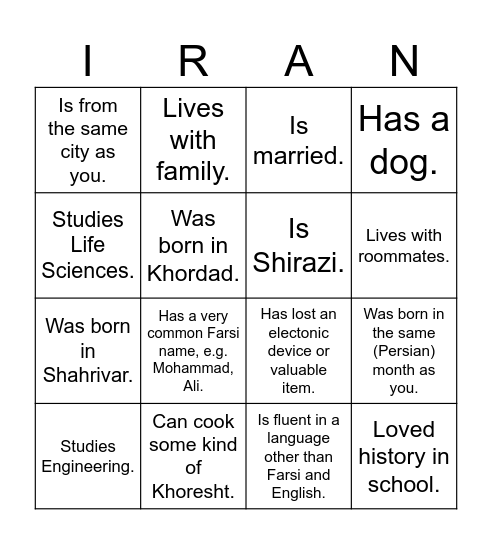 UTIRAN Nowruz 1403 Bingo! Find someone who... Bingo Card