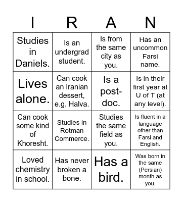 UTIRAN Nowruz 1403 Bingo! Find someone who... Bingo Card
