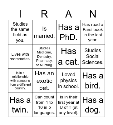 UTIRAN Nowruz 1403 Bingo! Find someone who... Bingo Card