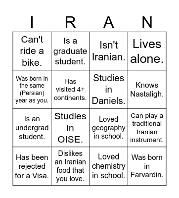 UTIRAN Nowruz 1403 Bingo! Find someone who... Bingo Card