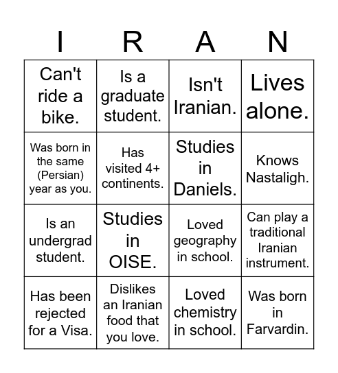 UTIRAN Nowruz 1403 Bingo! Find someone who... Bingo Card