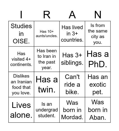 UTIRAN Nowruz 1403 Bingo! Find someone who... Bingo Card