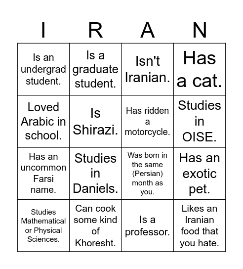 UTIRAN Nowruz 1403 Bingo! Find someone who... Bingo Card