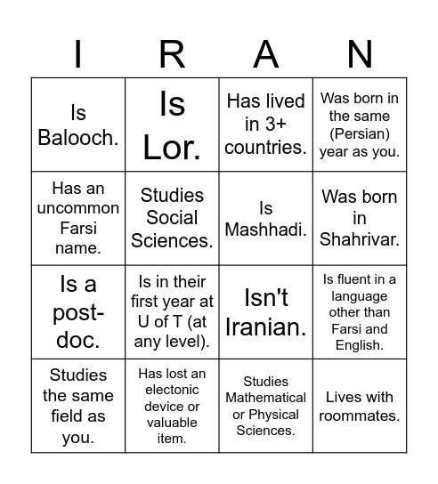 UTIRAN Nowruz 1403 Bingo! Find someone who... Bingo Card