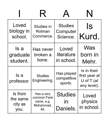 UTIRAN Nowruz 1403 Bingo! Find someone who... Bingo Card