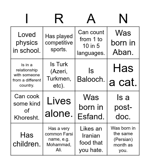 UTIRAN Nowruz 1403 Bingo! Find someone who... Bingo Card