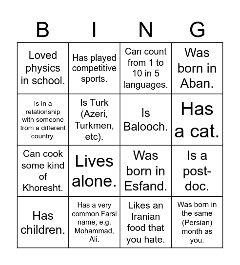 UTIRAN Nowruz 1403 Bingo! Find someone who... Bingo Card