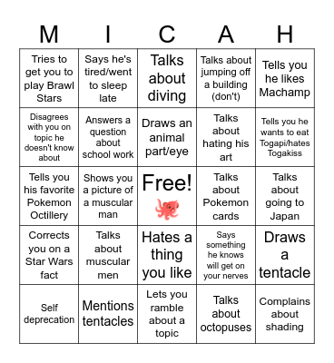 Micah Bingo card Bingo Card