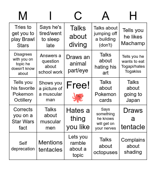 Micah Bingo card Bingo Card