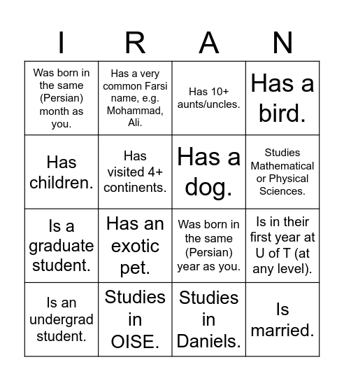 UTIRAN Nowruz 1403 Bingo! Find someone who... Bingo Card