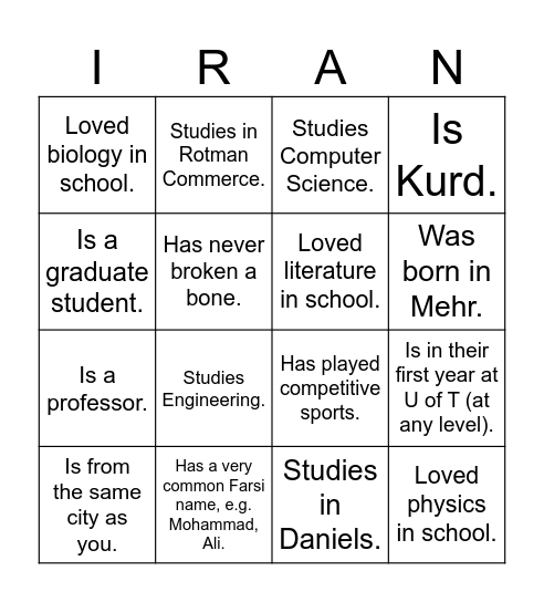 UTIRAN Nowruz 1403 Bingo! Find someone who... Bingo Card