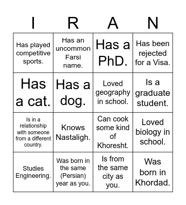 UTIRAN Nowruz 1403 Bingo! Find someone who... Bingo Card