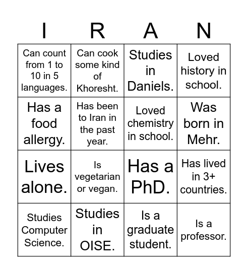 UTIRAN Nowruz 1403 Bingo! Find someone who... Bingo Card