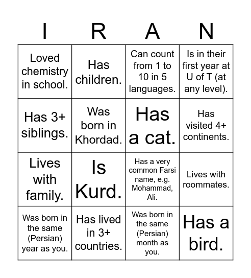 UTIRAN Nowruz 1403 Bingo! Find someone who... Bingo Card