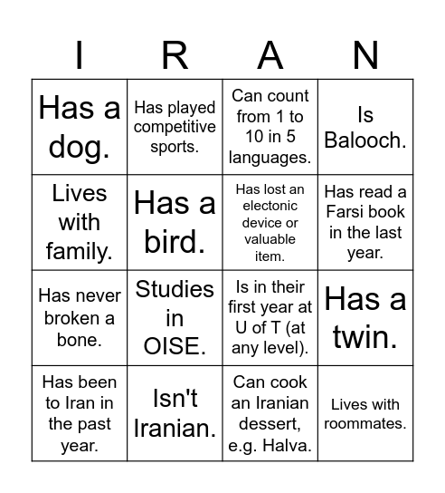 UTIRAN Nowruz 1403 Bingo! Find someone who... Bingo Card