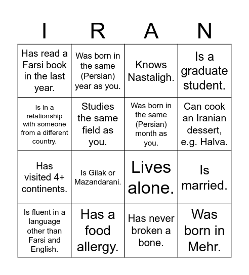 UTIRAN Nowruz 1403 Bingo! Find someone who... Bingo Card