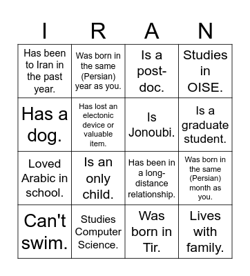 UTIRAN Nowruz 1403 Bingo! Find someone who... Bingo Card